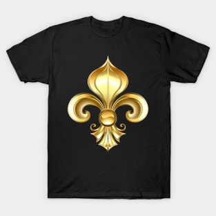 Gold Fleur De Lis on Blue Background T-Shirt